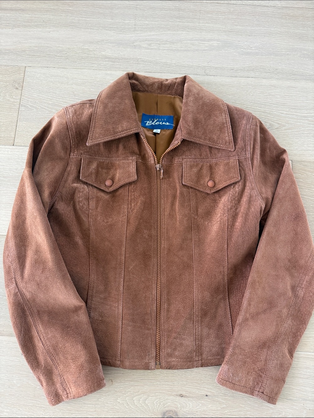Vintage express chocolate brown 100% suede zip up jacket